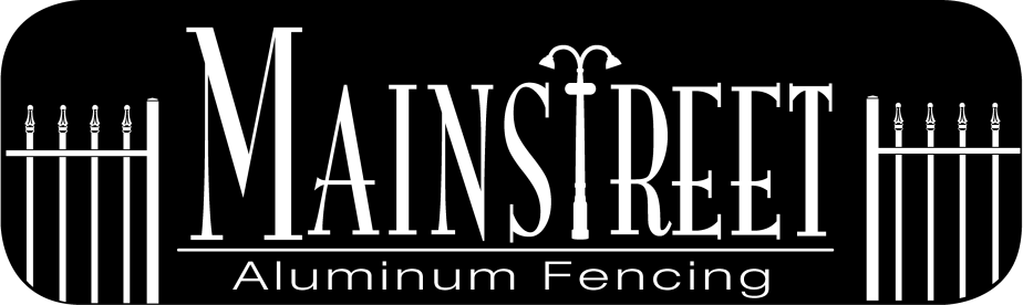 Logo of Mainstreet Aluminum Fencing with the company name and fencing illustration on a black background.