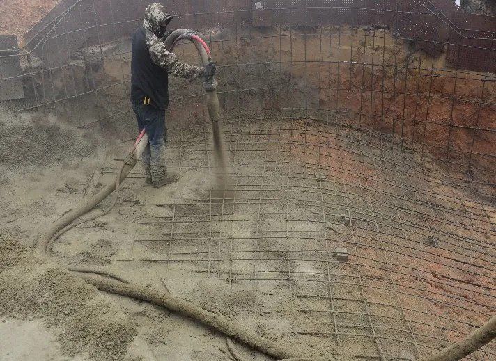 Pool Being Shot With Gunite — Elmer, NJ — Del Val Pools & Spas Pool Being Shot With Gunite — Elmer, NJ — Del Val Pools & Spas