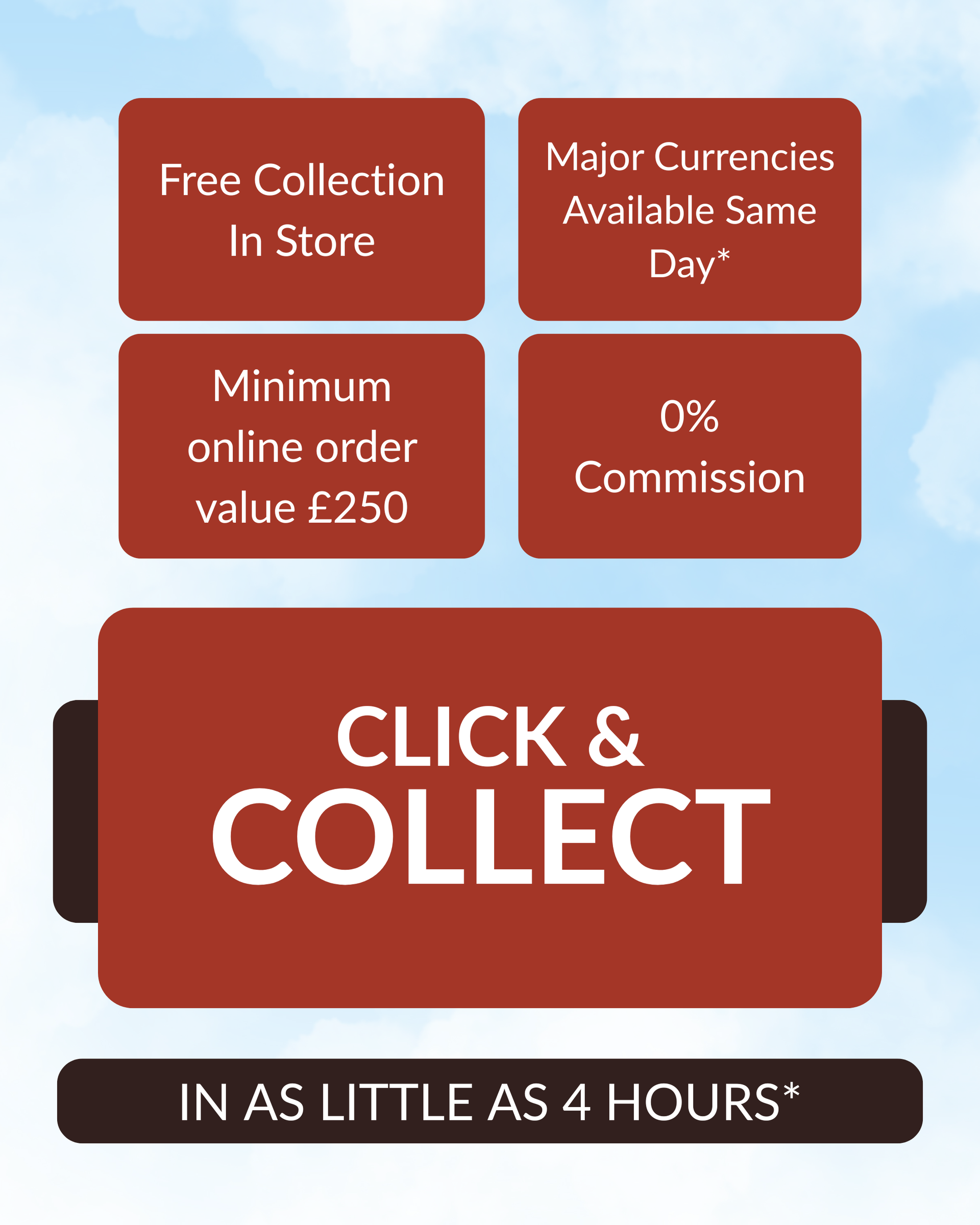 Free Click and Collect Collect Travel money in store for free, minimum order value £250