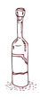 Un disegno di una bottiglia di vino rotta sul terreno.