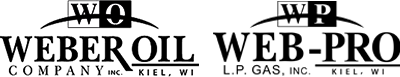 Weber Oil and Web-Pro company logos in black and white with stylized initials above the names