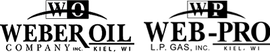 Weber Oil and Web-Pro company logos in black and white with stylized initials above the names