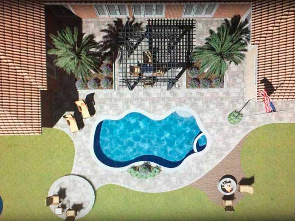 3D render pool area top view design