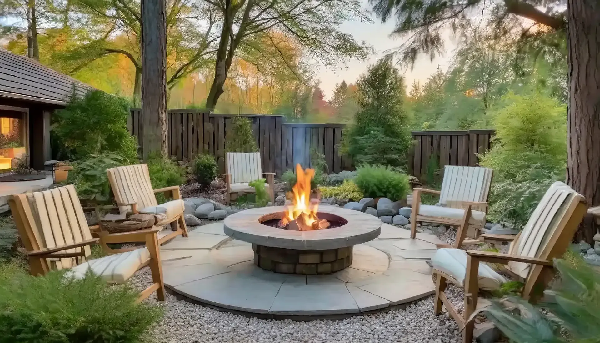 Fire pit surrounded by chairs