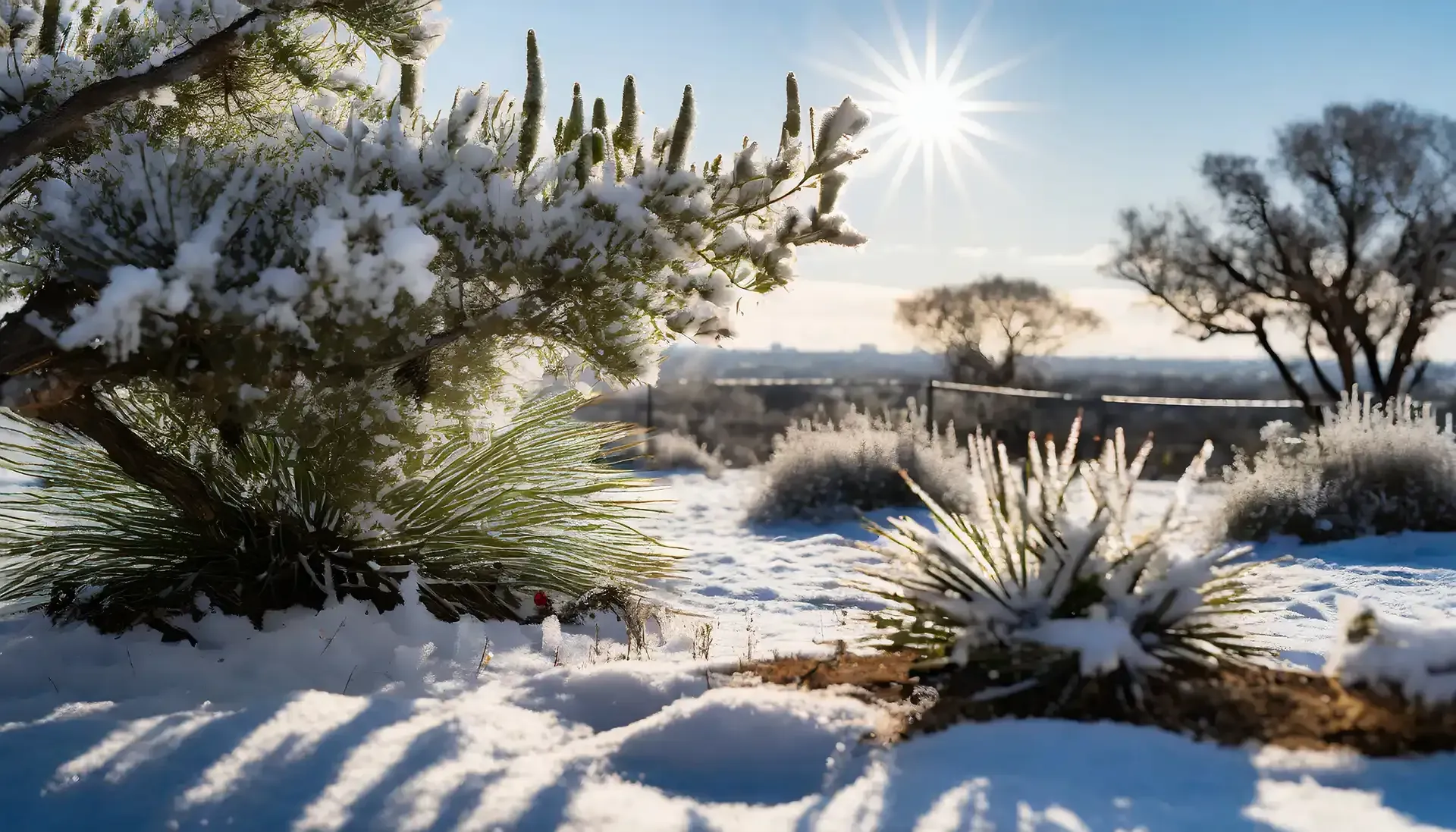 Landscaping with winter frost