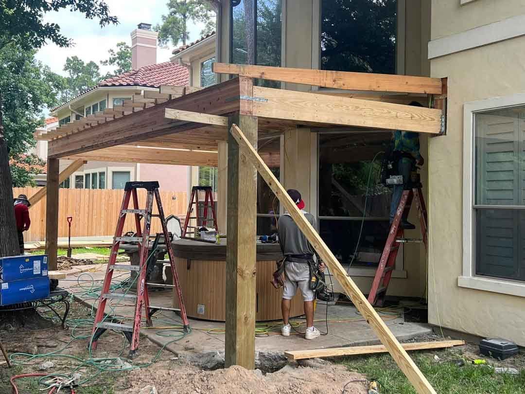 Wooden pergola building in progress