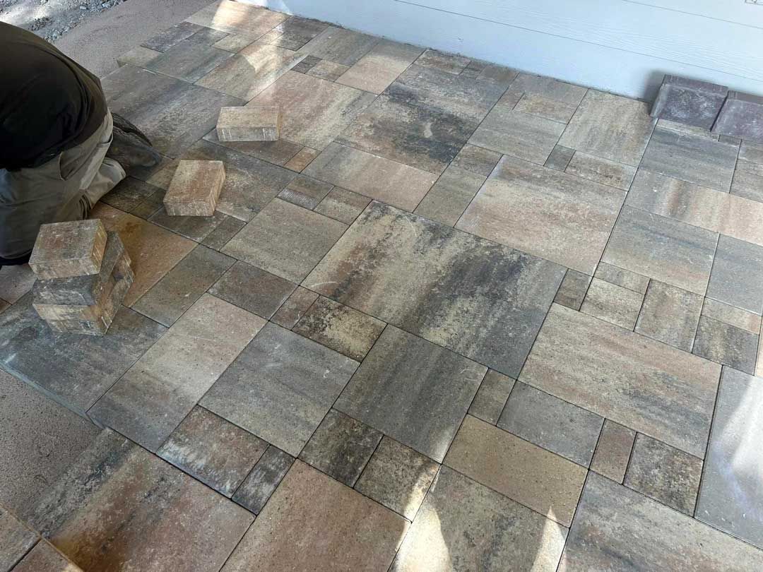 Paver patio construction in progress