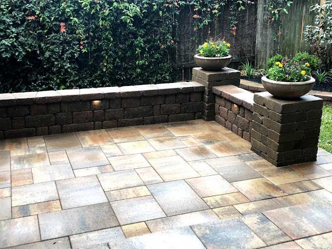 Pavers patio with brick walls