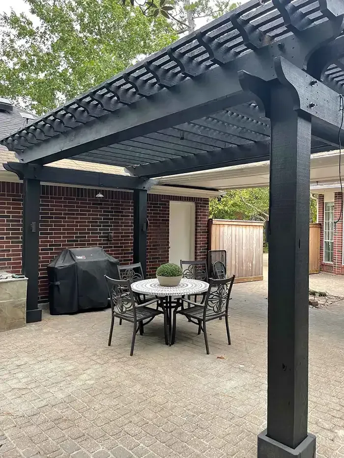 Custom black cedar pergola