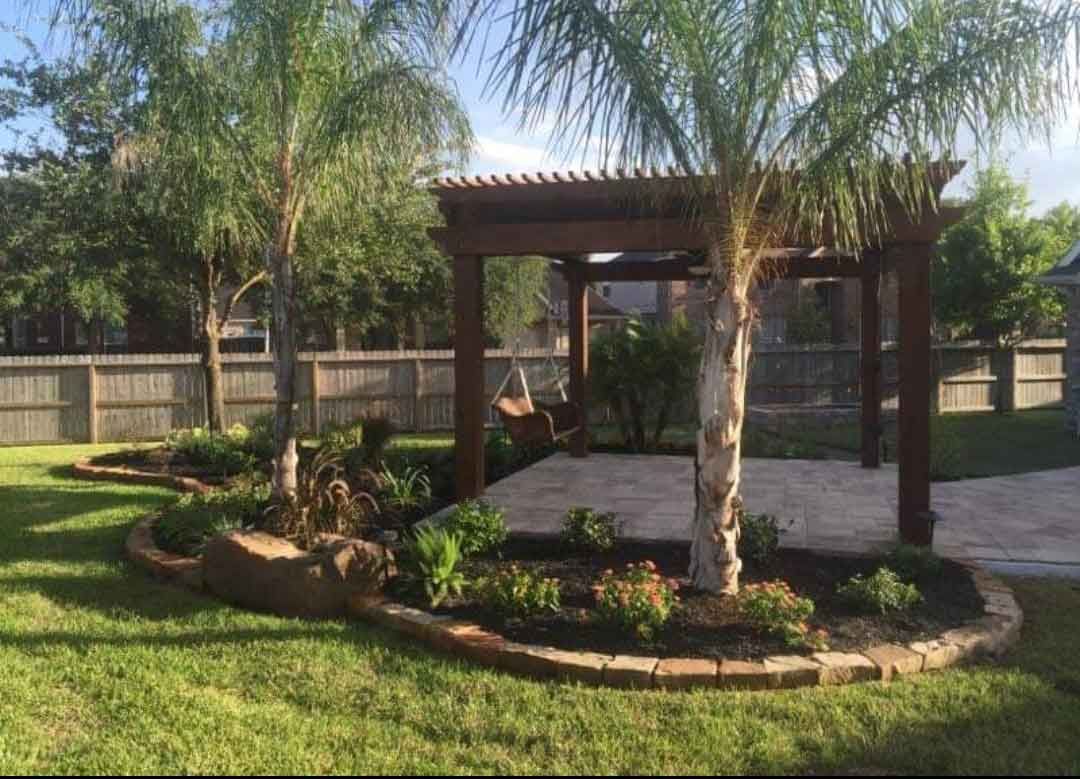 Custom cedar pergola and landscaping