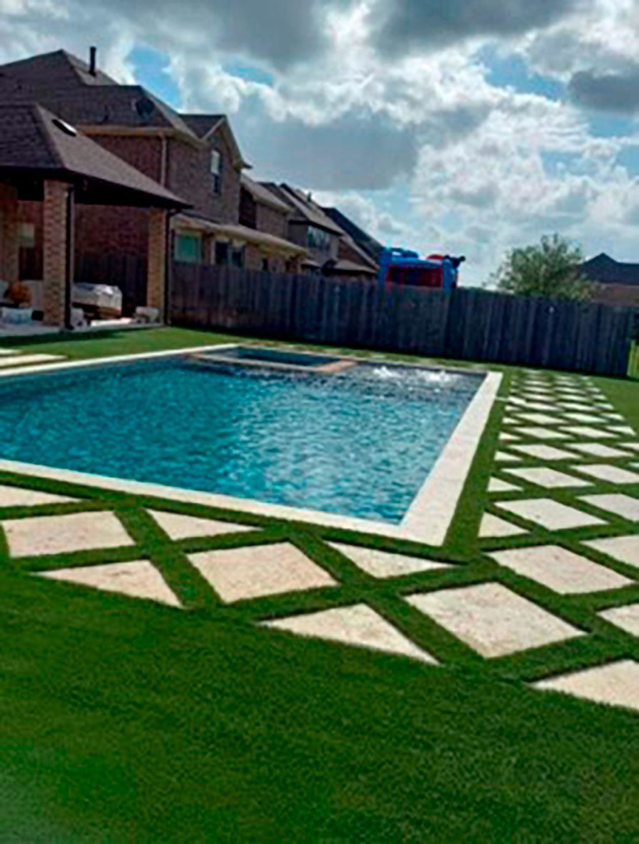 Artificial turf pool area