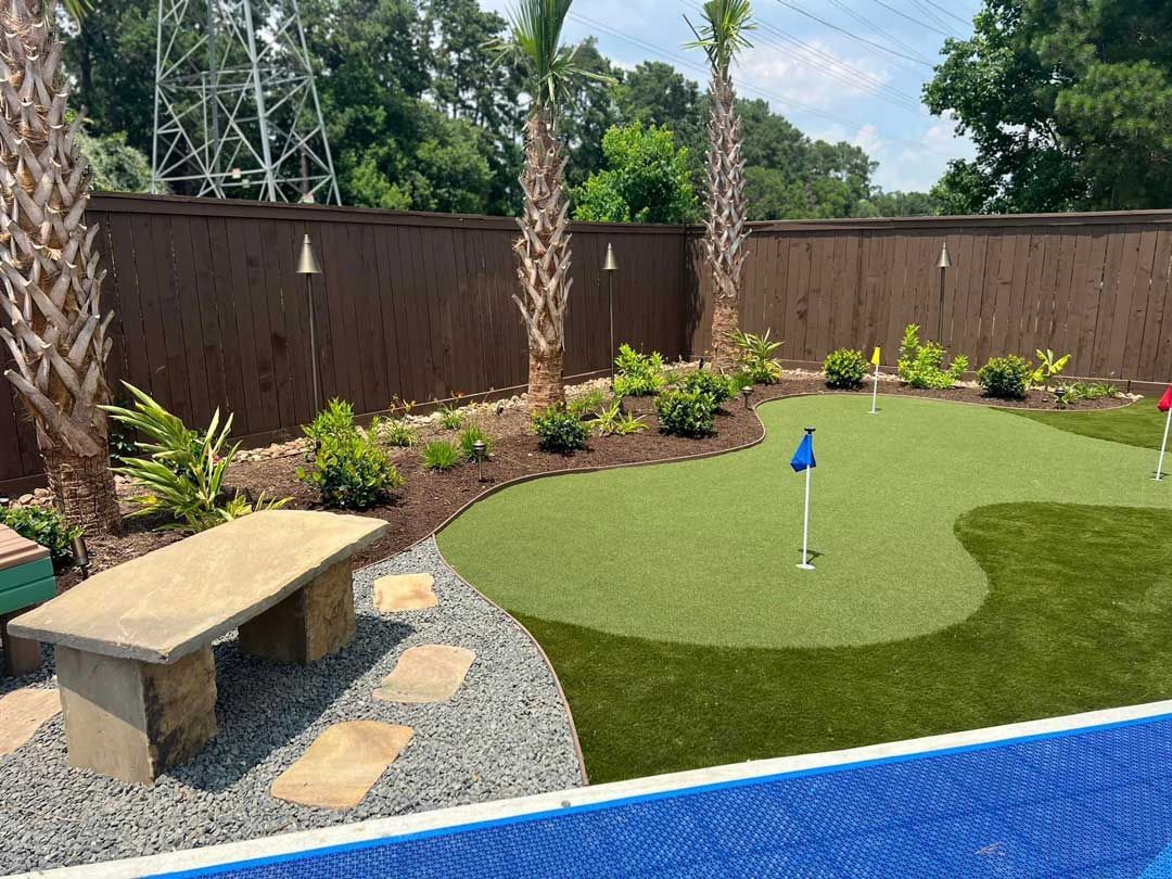 Artificial turf mini golf and landscape
