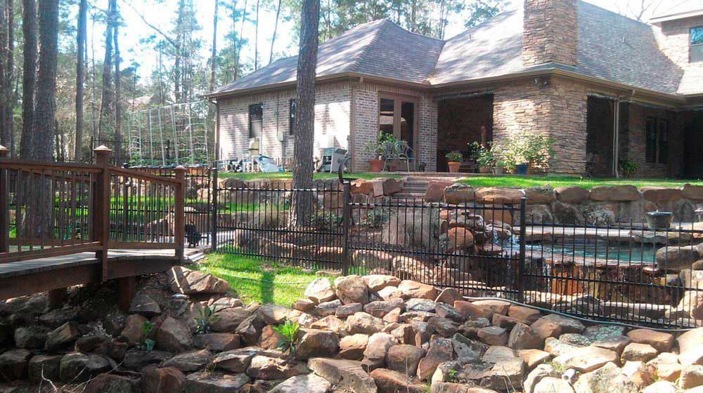 Hardscape design of stones and waterfall cascade