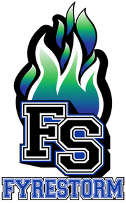 FYRESTORM logo with blue, black, and green flames above the letters FS
