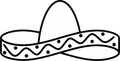 A black and white drawing of a sombrero with polka dots on it