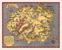 Illustrated vintage map of Taiwan, with colorful landmarks and decorative border