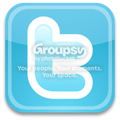 Blue rounded-square Groupsy app icon with a white stylized “g” and text “Groupsy” and “You people. Your moments. Your space.”