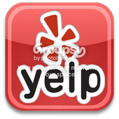 Red Yelp app icon with white logo and “yelp” text on a rounded square background