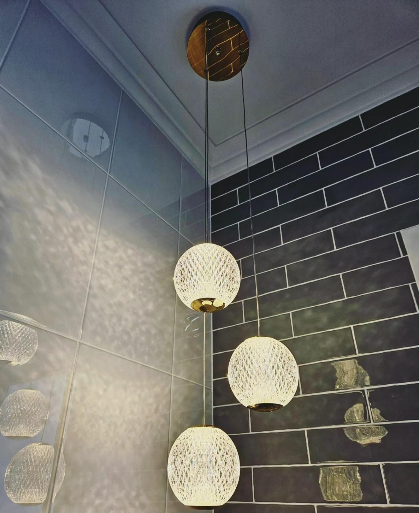 Gold Accents Glass With Textured Diffusers Bathroom Pendant Lights — Stand Fast Electrical Pty Ltd in Warwick, QLD