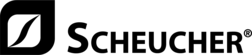 A black and white logo for scheucher on a white background