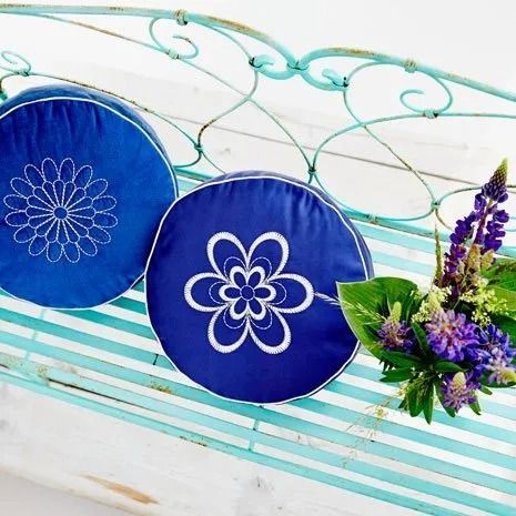 Two Blue Embroidered Pillows