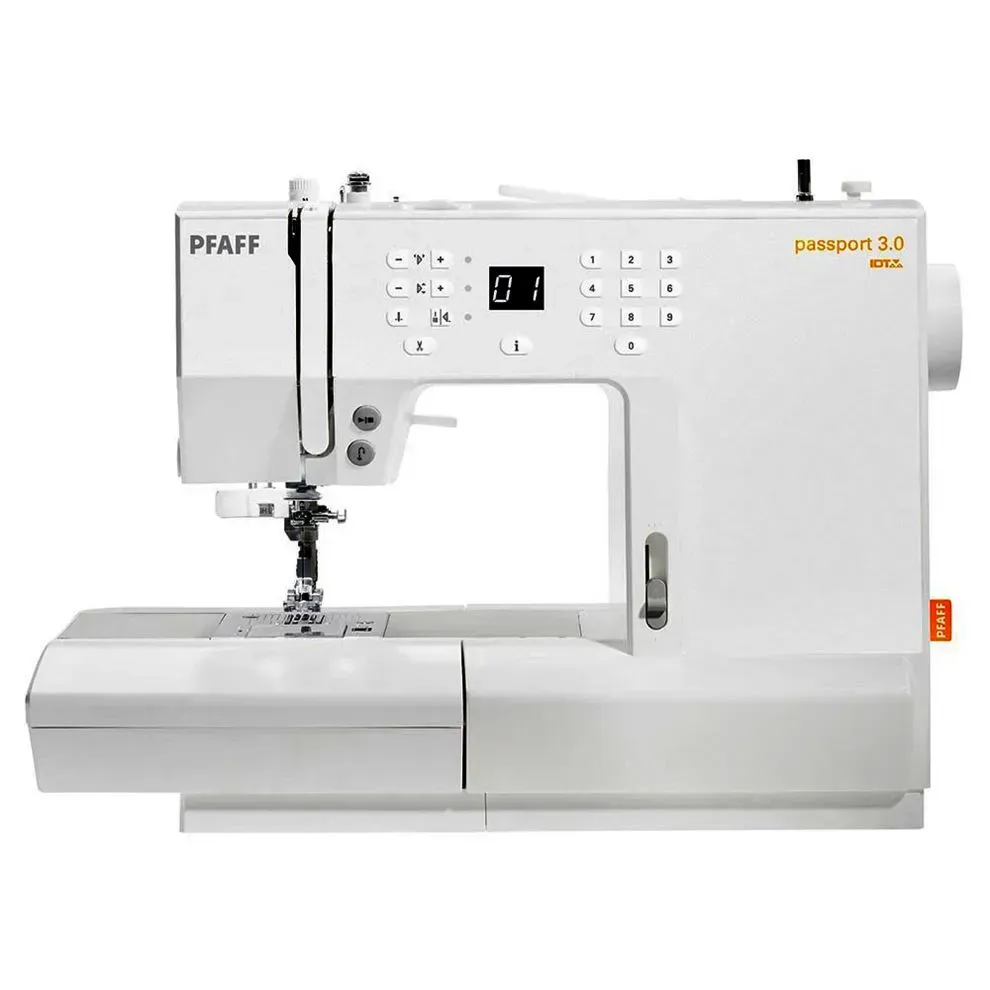 A white pfaff sewing machine on a white background.