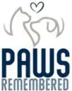 Paws Remembered logo with stylized heart and pet outlines above blue text