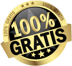Goldenes Abzeichen mit dem Text „100 % GRATIS“, drei Sternen oben und vier unten, was „kostenlos“ bedeutet.