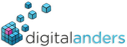 Digitalanders-Logo: blaues und rosa Würfeldesign mit dem blauen Text „digitalanders“.