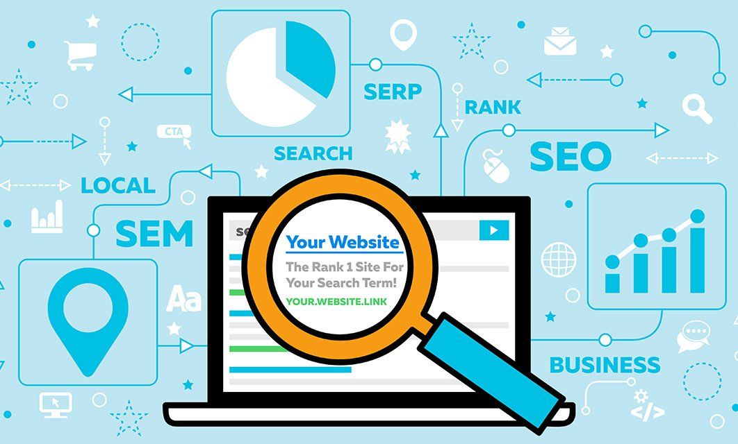 Backlink-Aufbau Grafik Lupe in Suchmaschine
