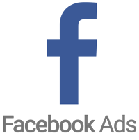 Facebook Ads-Logo: blaues „f“-Symbol mit grauem „Facebook Ads“-Text darunter.