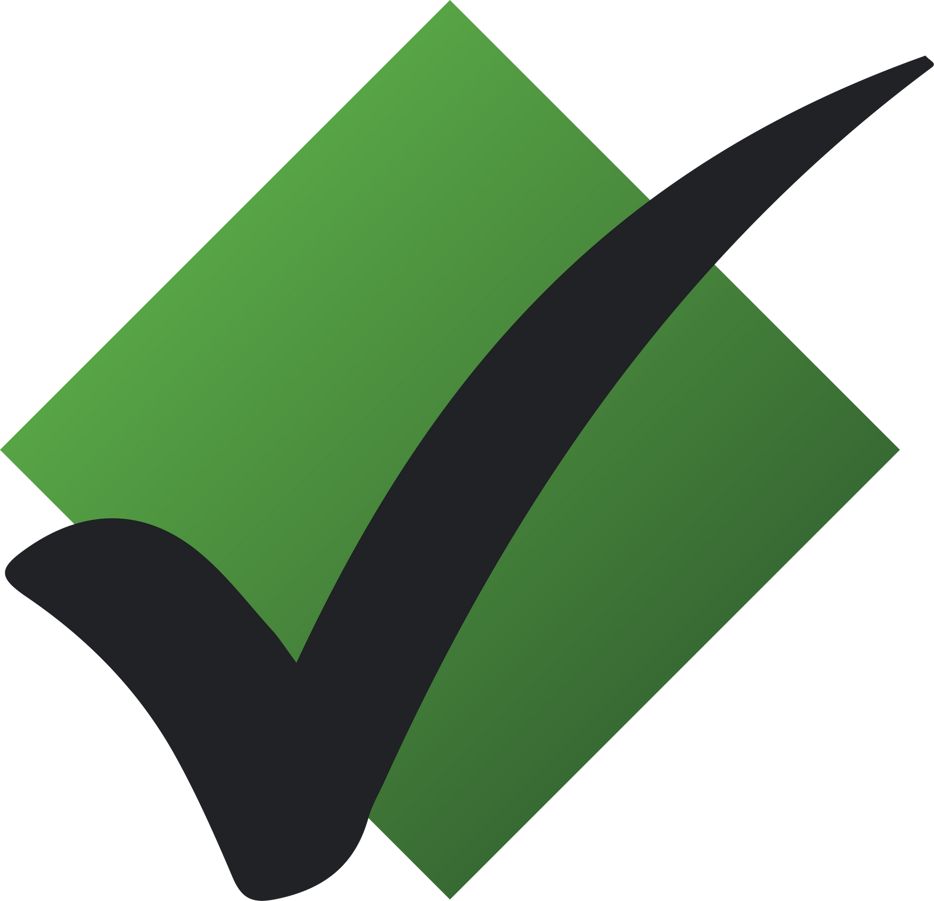A black check mark on a green square