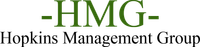 The logo for hopkins management group is green and white