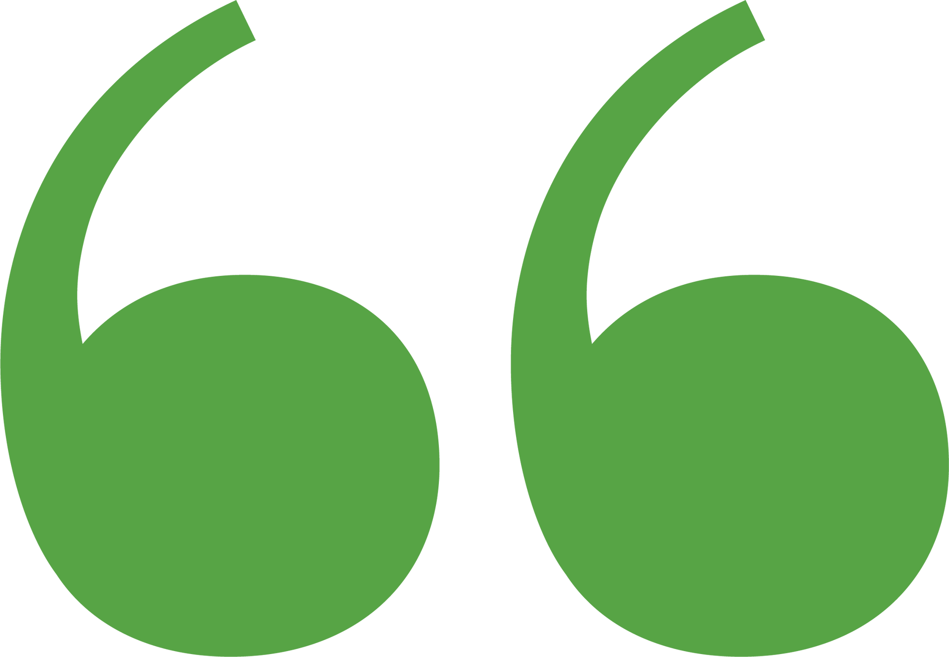 A pair of green quote marks on a white background.