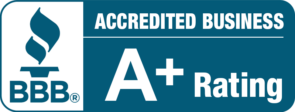 A blue sign that says accredited business a+ rating