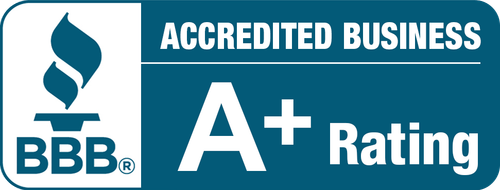 A blue sign that says accredited business a+ rating
