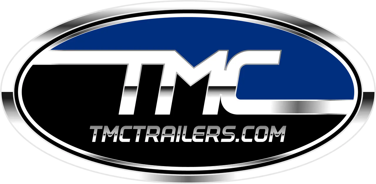 TMC Trailers logo in black, blue, and white oval with “TMCTRAILERS.COM” text