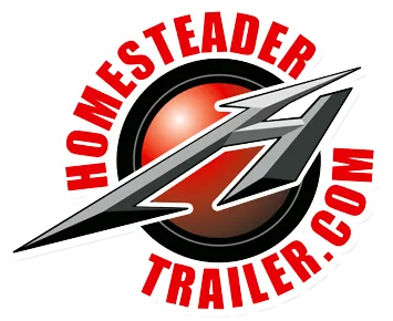 Homesteader Trailer.com logo with red text and a metallic silver trailer icon