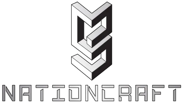 Black-and-white “NATIONCRAFT” logo with a stylized stacked geometric emblem above the text