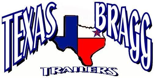 Texas Bragg Trailers logo with Texas outline in blue, white, and red