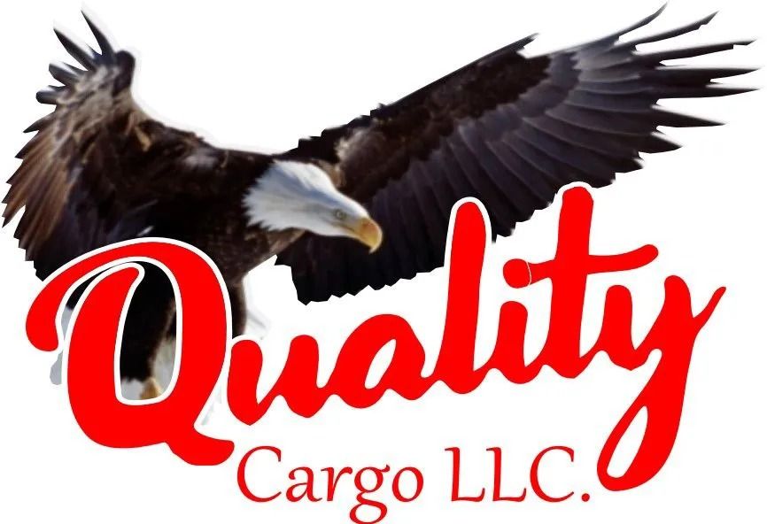 Bald eagle above red “Quality Cargo LLC” logo on white background