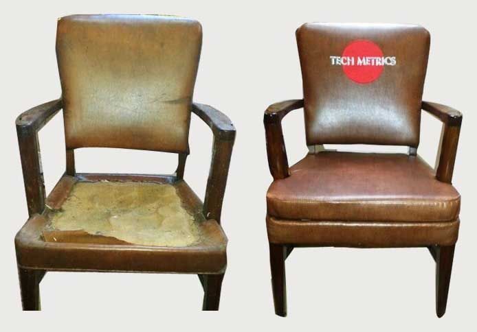 a chair with the word tech metrics on it