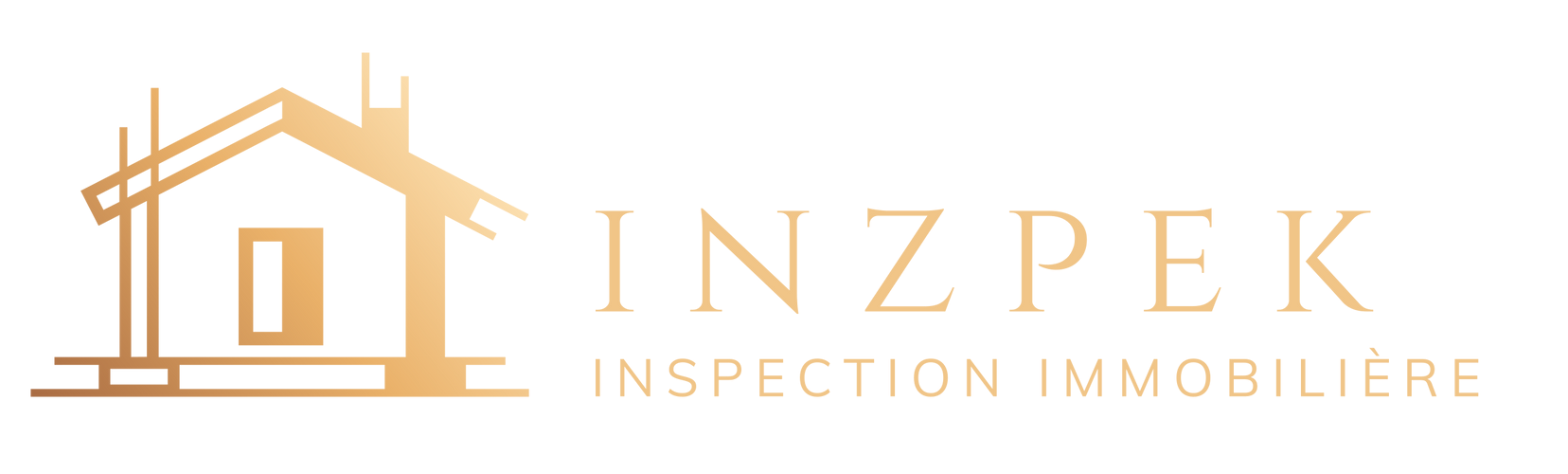 Logo d'INZPEK, agence d'inspection immobilière. Contour doré d'une maison en construction avec texte.