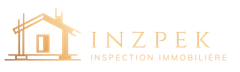 Logo d'INZPEK, agence d'inspection immobilière. Contour doré d'une maison en construction avec texte.