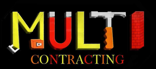 The logo for multi contracting shows a hammer and a tape measure.