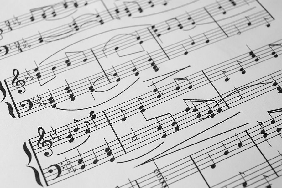 Sheet music with musical notes and symbols on white paper.