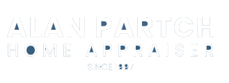 Alan Partch Home Appraiser logo on blue background. White text. 