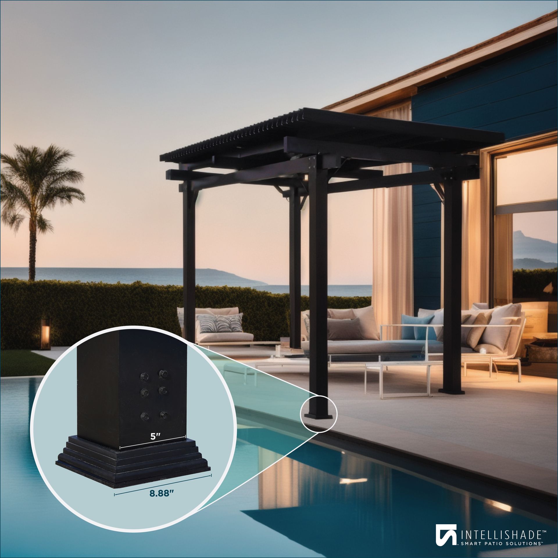 A picture of a pergola next to a swimming pool