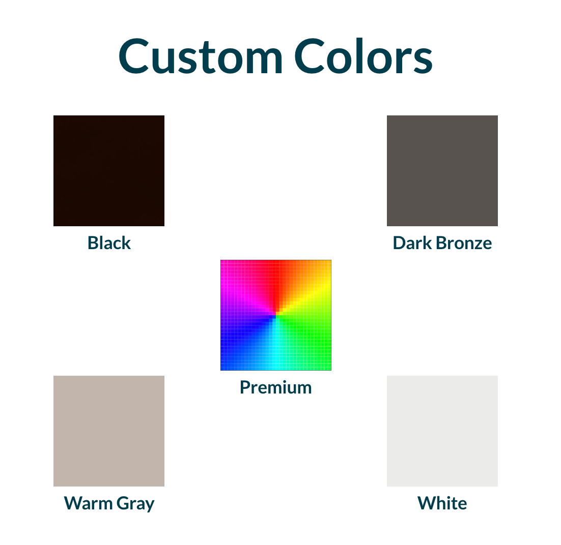 A graphic showing the different colors of the custom colors.
