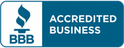 A blue sign that says accredited business on it
